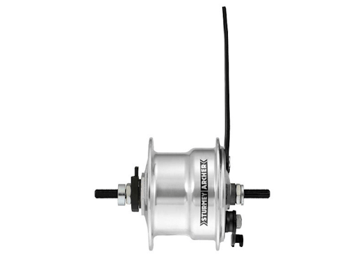 Sturmey-Archer X-FDD Nabendynamo mit Trommelbremse, Vorderradnabe silber